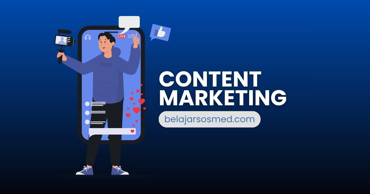 Ilustrasi jenis digital marketing content creator sedang live streaming dengan tema content marketing dan branding belajarsosmed.com