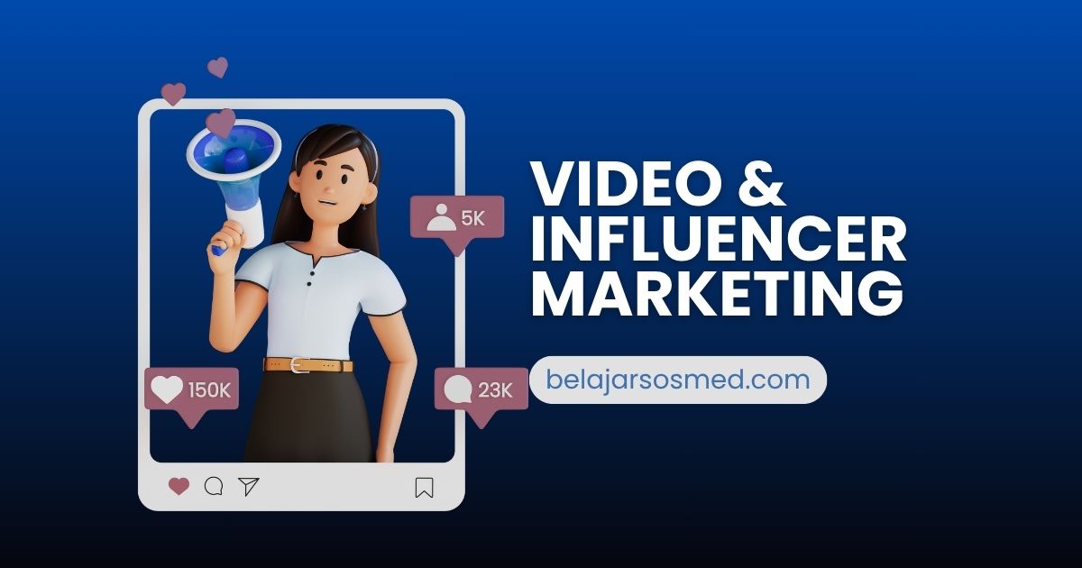 Ilustrasi influencer sedang membuat video promosi untuk kampanye digital marketing di media sosial sebagai jenis digital marketing
