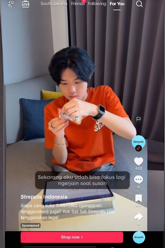 Contoh TikTok Ads Strepsils sebagai salah satu jenis iklan di media sosial